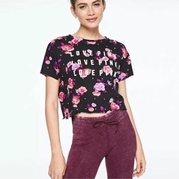 Victoria’s Secret PINK Bling Rhinestone’s all over Short sleeve Crop top tee L - Picture 2 of 2
